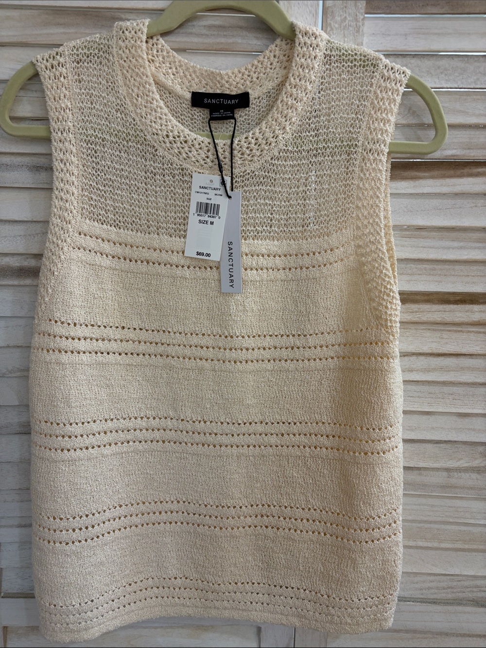 Sanctuary Cream Knit Open-Stitch Sleeveless Top